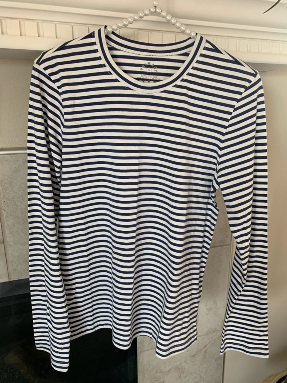 Primary Navy/White Striped Long Sleeve Tee Size S